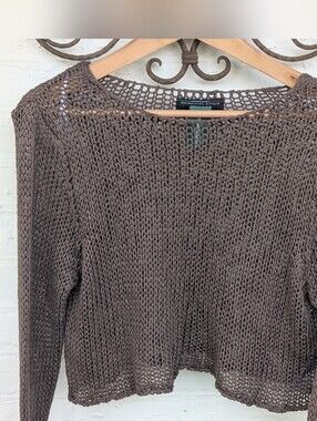 Simons Brown Open-Weave Crewneck Sweater Size One Size ( OS)